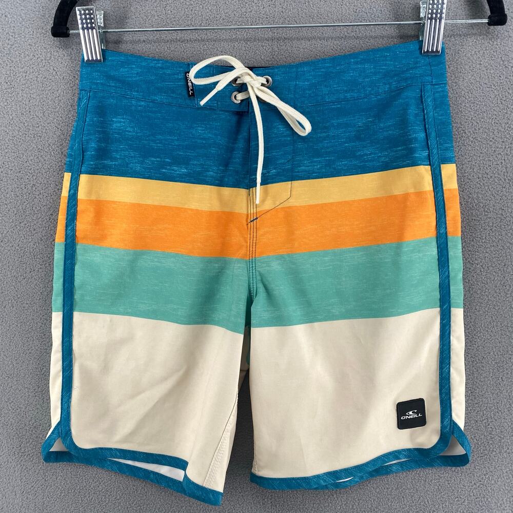 Oneill Boys Lennox Scallop Boardshorts 26 Blue Hyperdry Stretch Swim‎ Beach